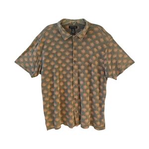 Kenneth Cole Silk Gray & Orange Patterned Button Down Shirt | Size L